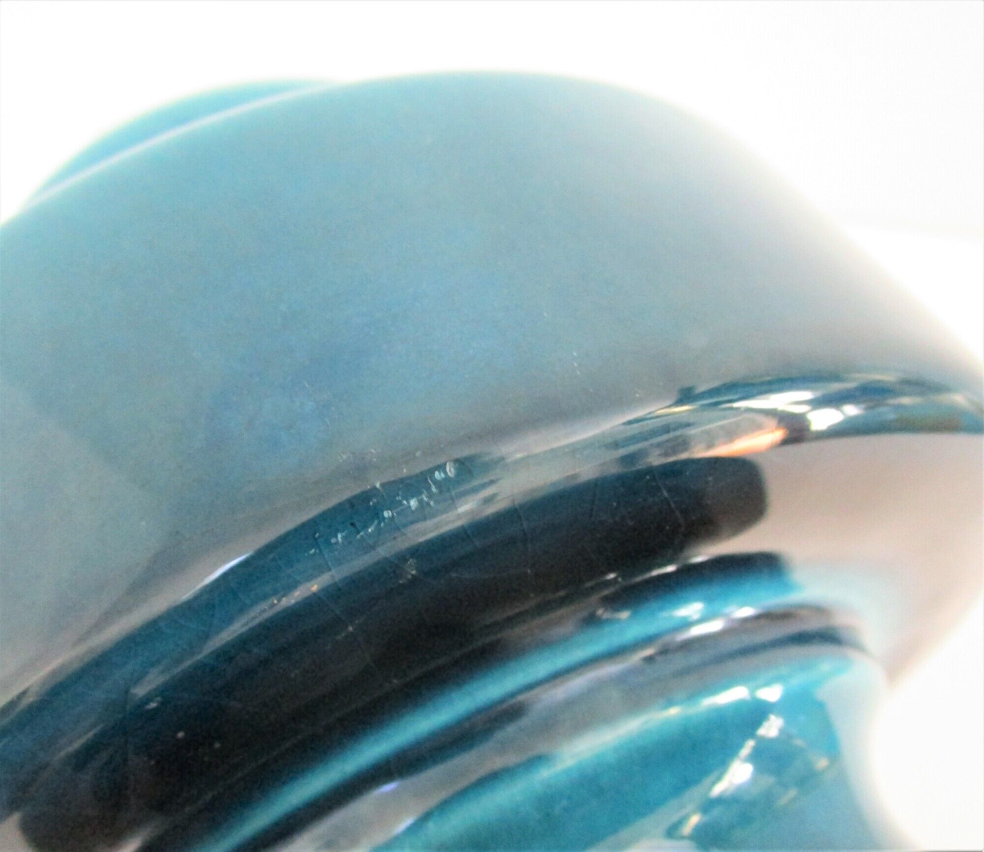 Vase céramique craquelée bleu canard 1970