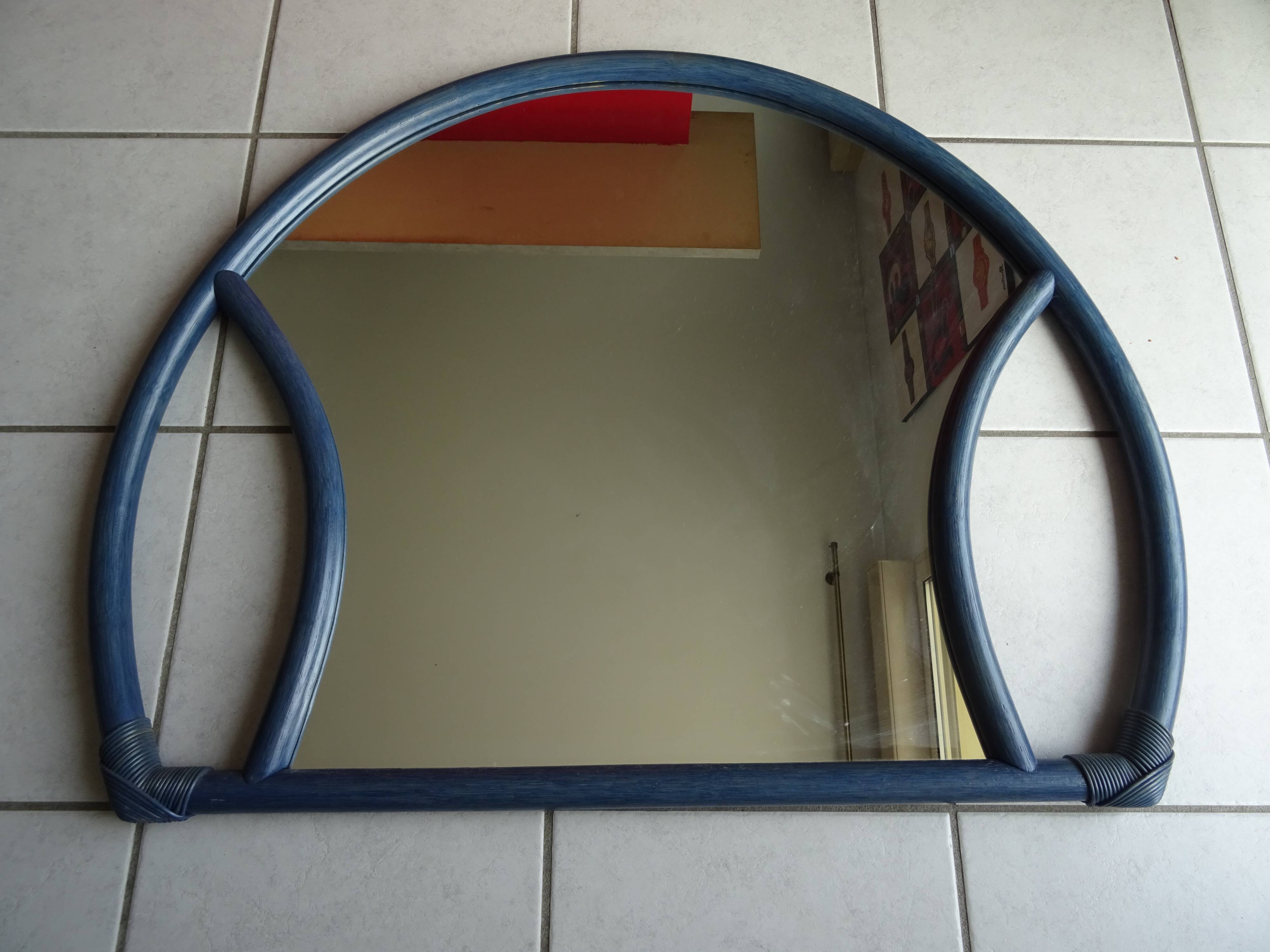 Bamboo mirror half circle 70/80s - 97x76cm
