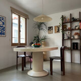 Vintage table, beige lacquered top and bamboo legs.