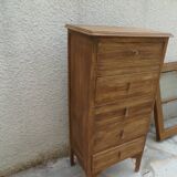 Art Deco chest of drawers in raw wood with 5 drawers.