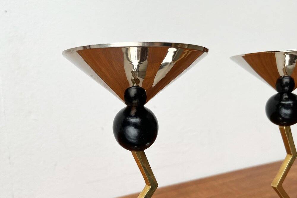 Italian postmodern metal candle holders, 1980s, set of 2