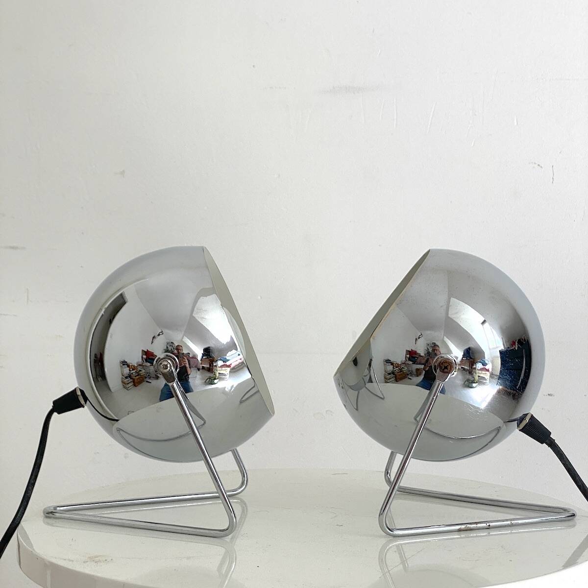 Vintage 1980s chrome Eyeball lamps