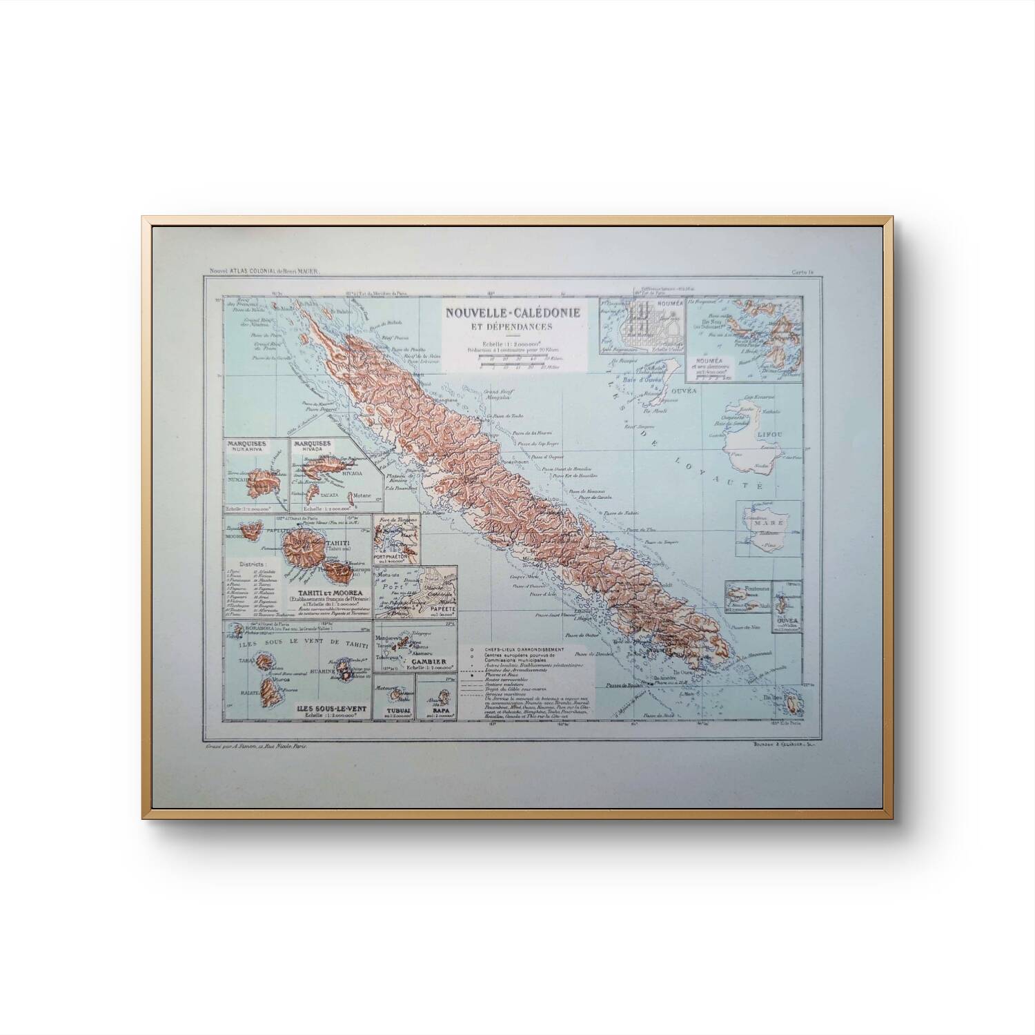 Nouvelle-Calédonie, carte imprimée en 1899