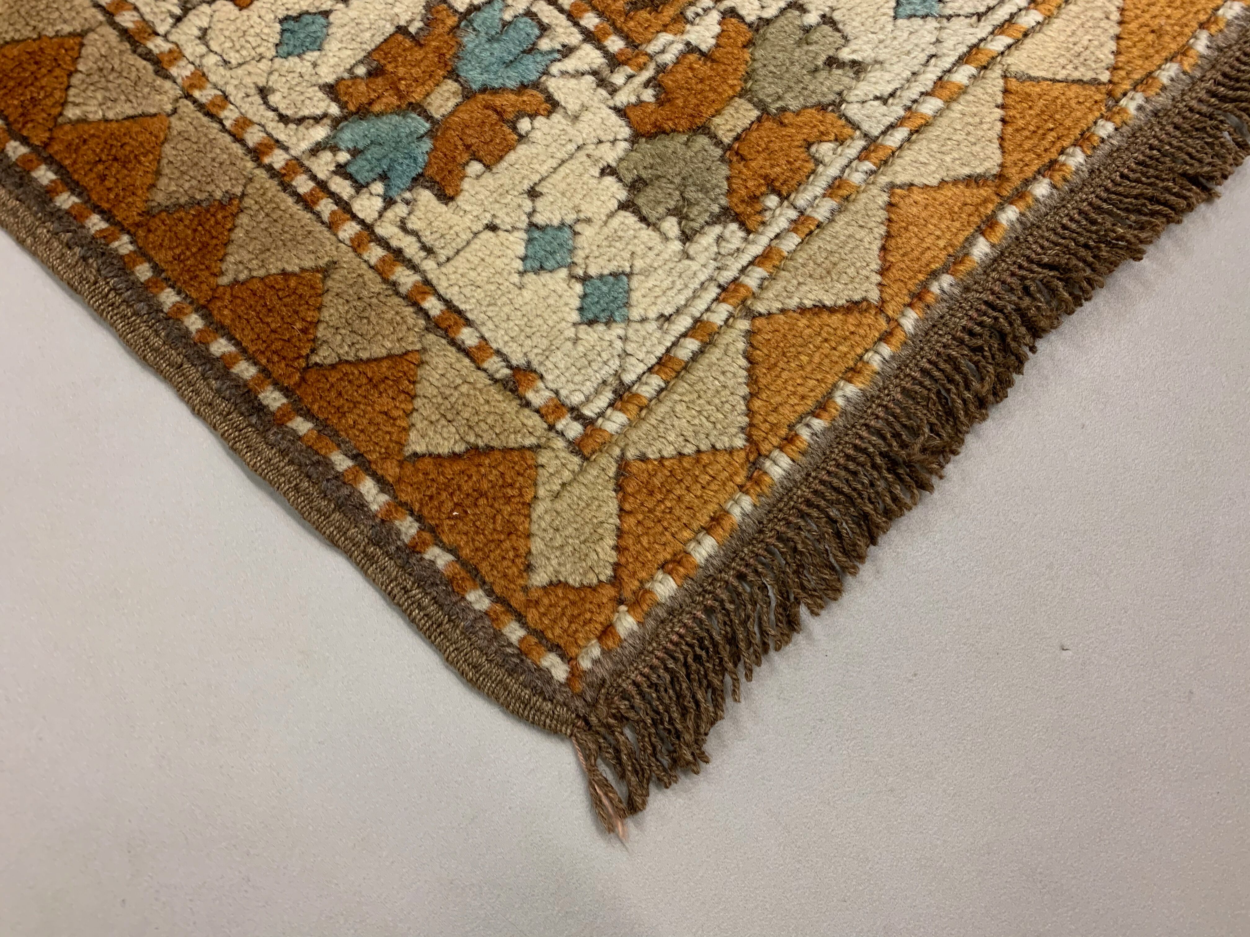 Old Turkish Rug 158x125 cm Vintage Oriental Rare Carpet Blue Brown Beige