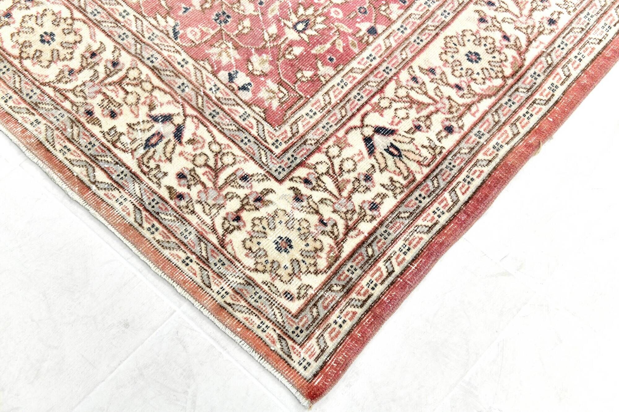Red & Navy Blue Floral Vintage Persian Rug