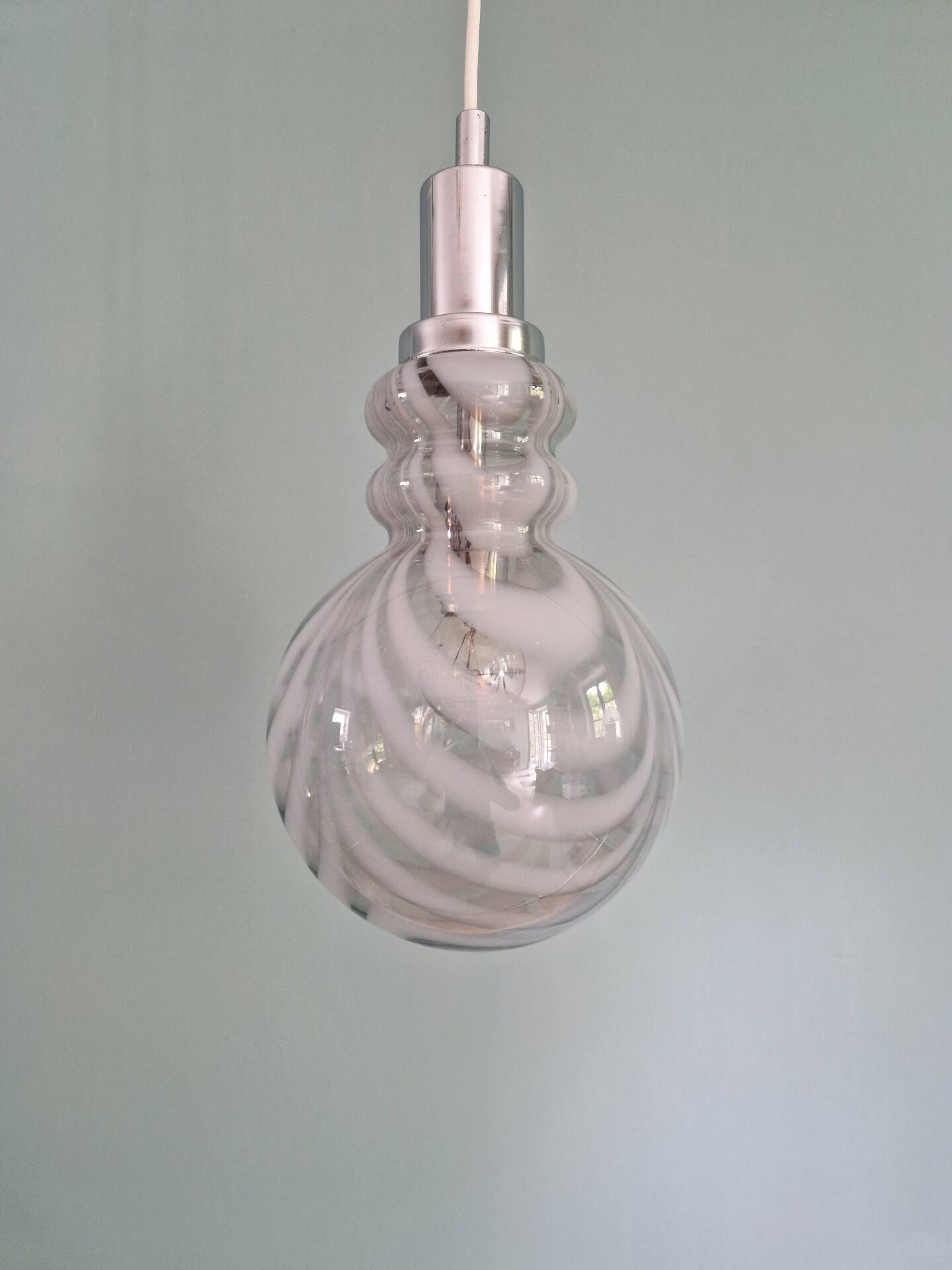 Smoked Murano glass pendant with white spirals, 1970s