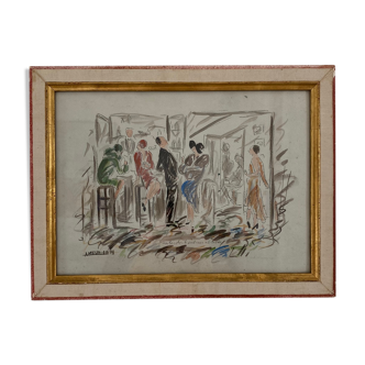Watercolor haute couture 1928 André Meurice