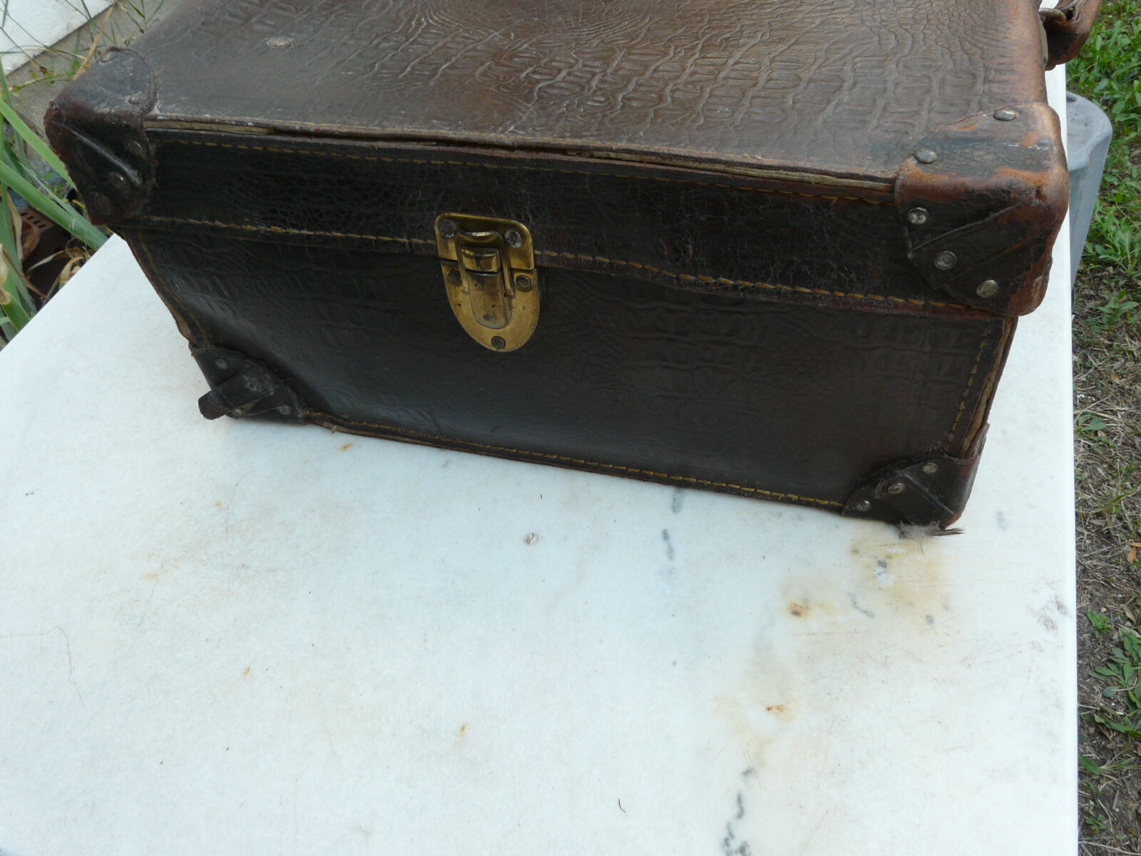 Leather case in brown interior fabric