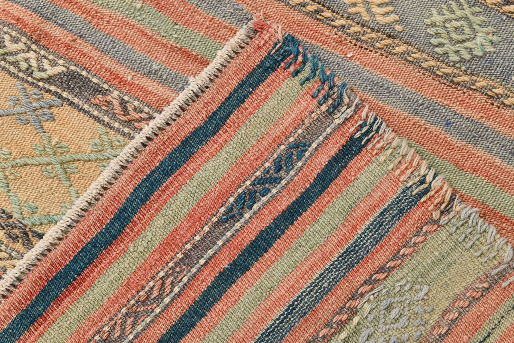 Tapis Kilim en laine tissé main, tons terreux doux, 6 x 11 cm, 169 x 321 cm