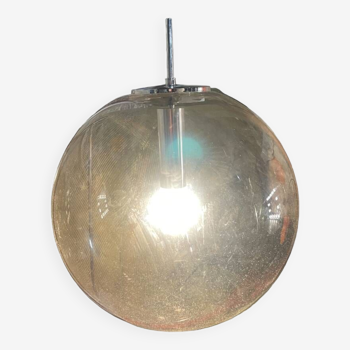 Pendant lamp signed Glashutte Limburg in glass and chrome metal from the 70s