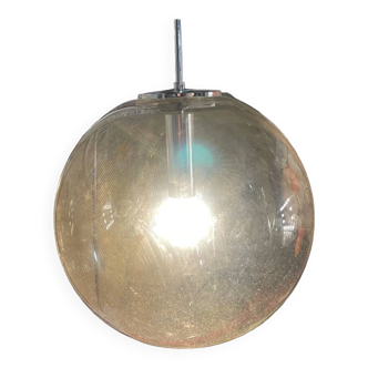 Pendant lamp signed Glashutte Limburg in glass and chrome metal from the 70s