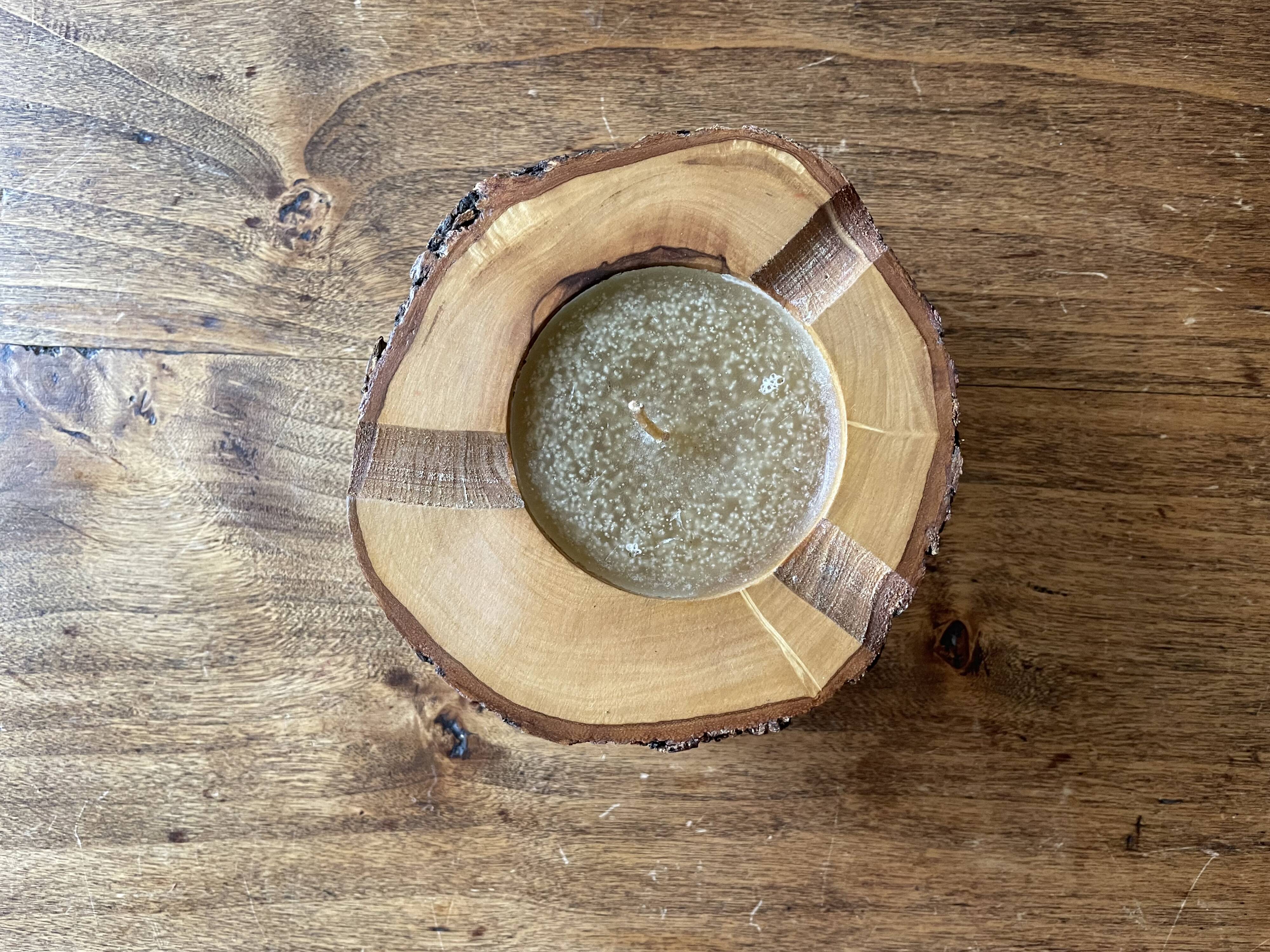 Ashtray candle holder in olive wood, old, vintage