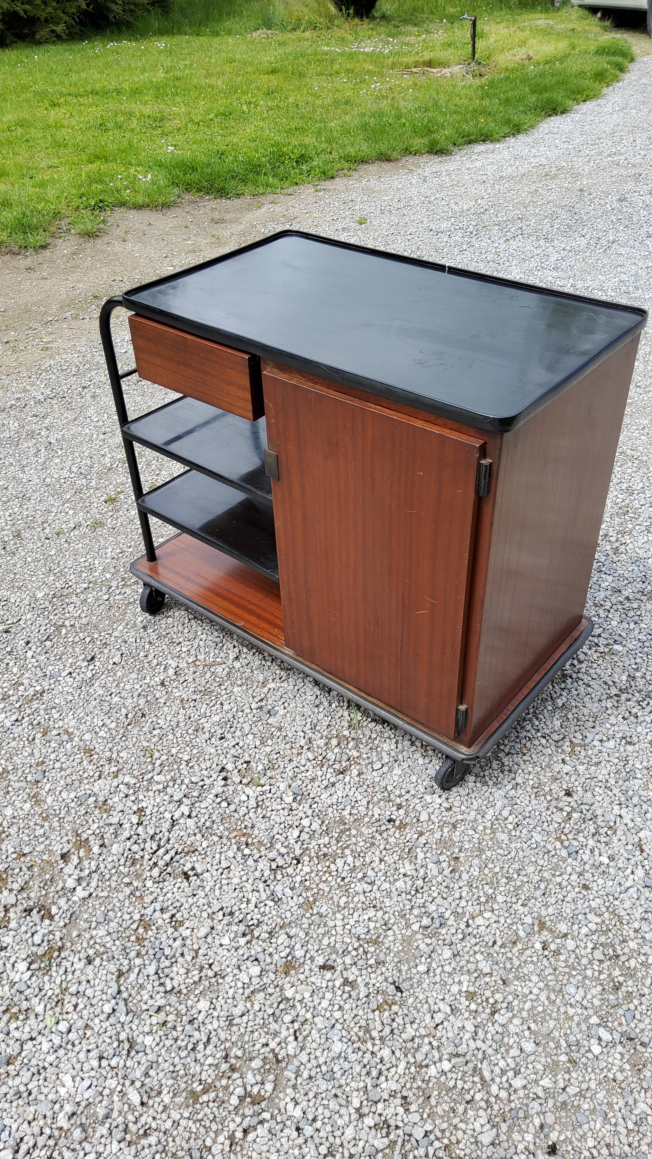 1960s roller service in mahogany and formica fournier paris
