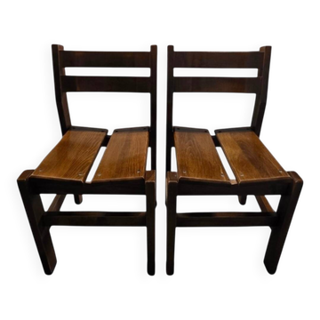 Paire de chaises en orme massif, style Maison Regain