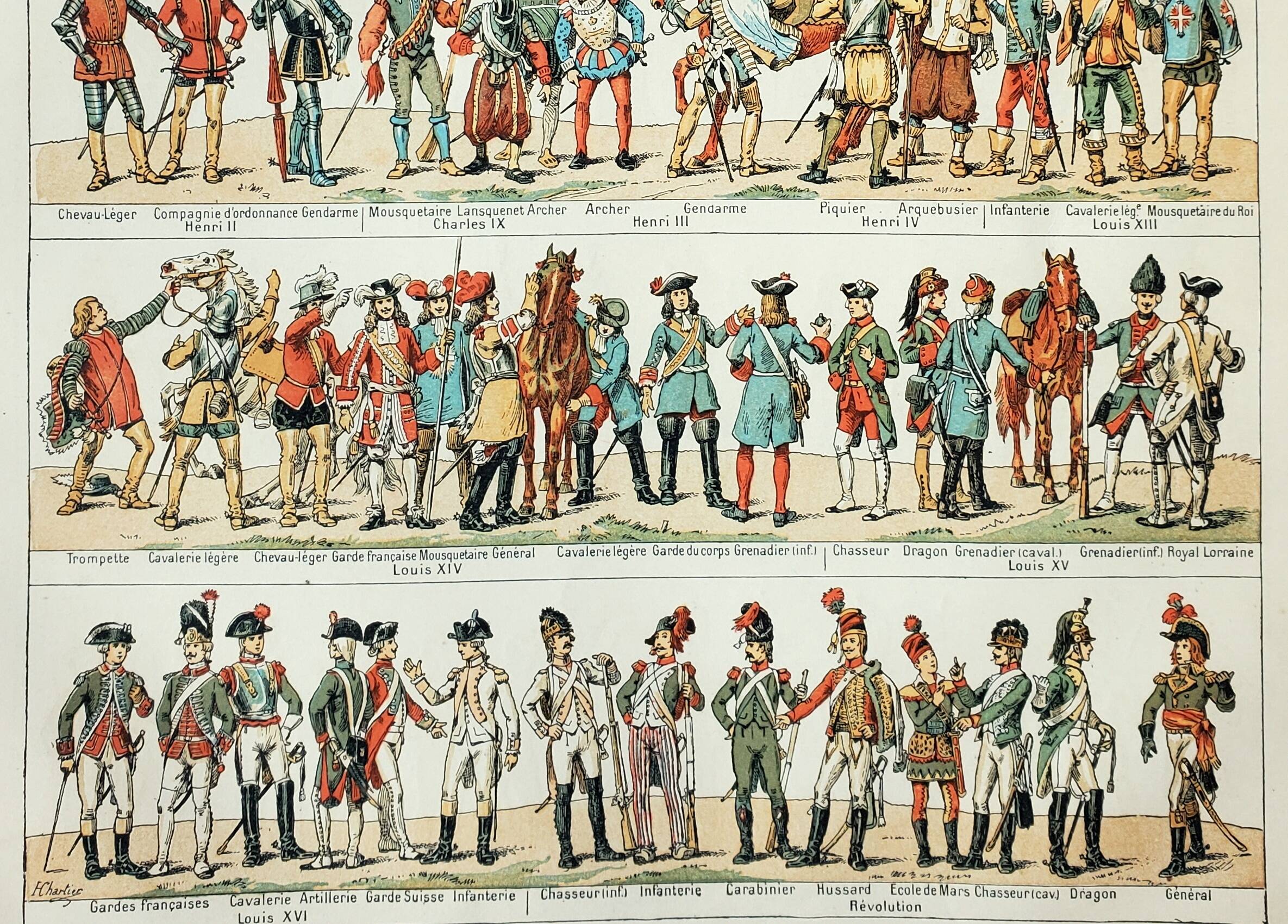Old engraving 1898, Antique historical military costumes 1 • Lithograph, Original plate
