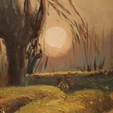 Italian signed painting landscape in Impressionist style from 20th century