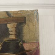 Old oil painting canvas still life kitchen fireplace faraoni