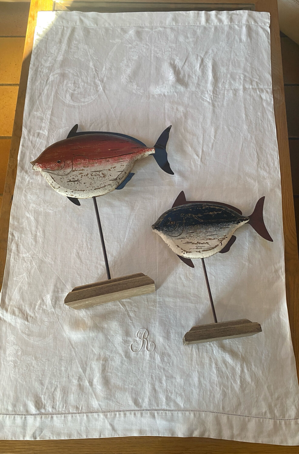 Monogrammed damask table runner