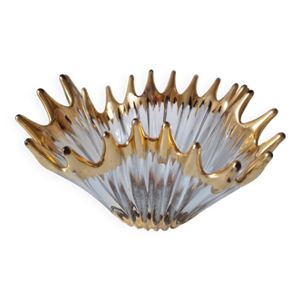Large vintage crystal bowl from BAYEL with golden tips.