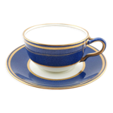 Antique Wedgwood teacup and saucer, bone china. Powder blue and gold English cup and saucer, 1900s