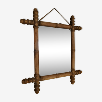 Ancien miroir en bois tourné 41x50cm