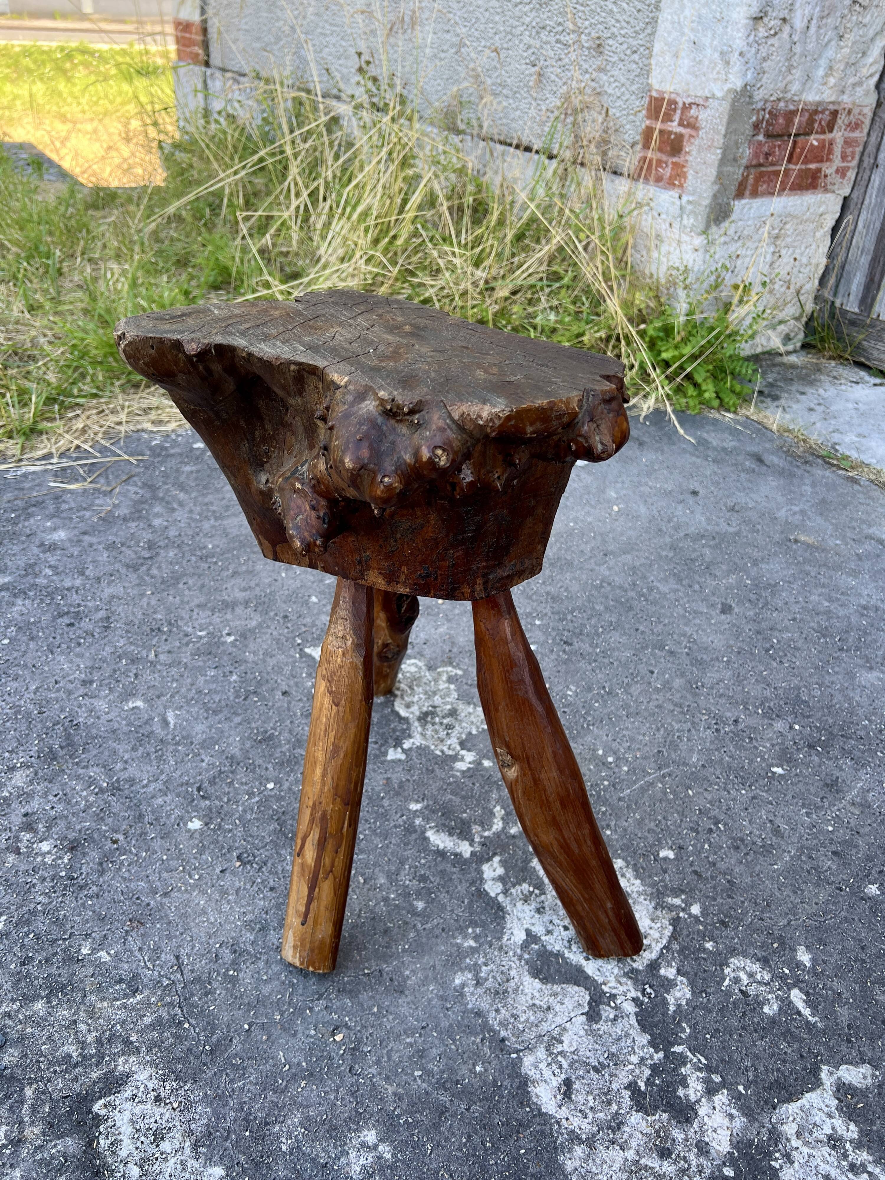 Solid Wood Chopping Block Stool – Organic Sculpture H54cm