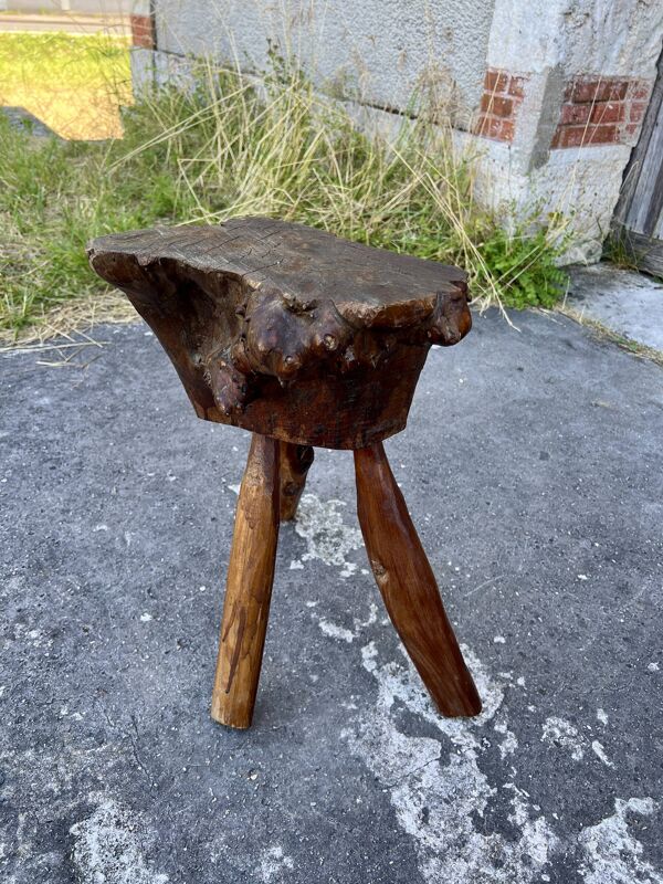 Tabouret Billot en Bois Massif – Sculpture Organique H54cm