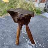 Tabouret Billot en Bois Massif – Sculpture Organique H54cm