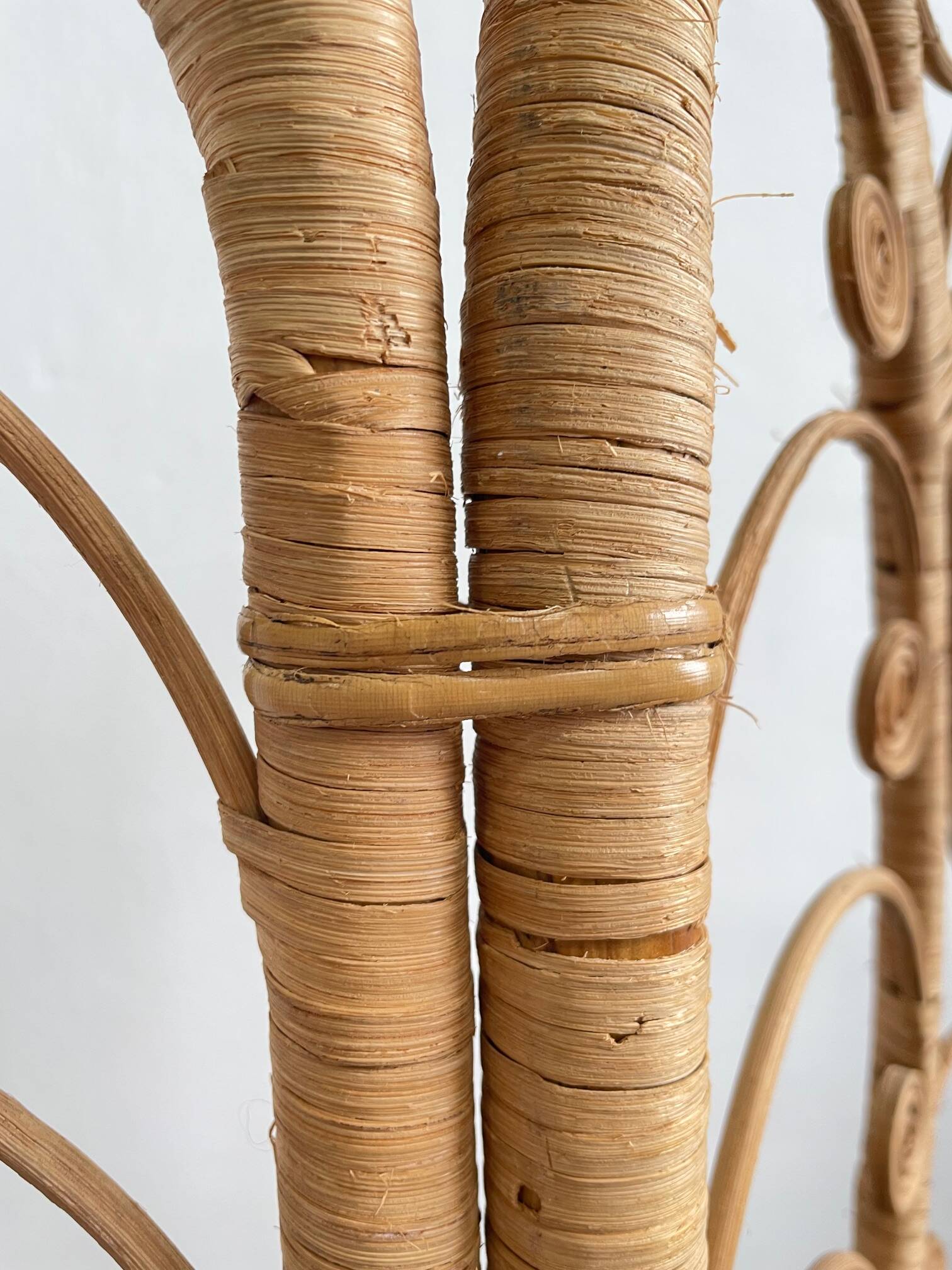 Vintage Four-part Rattan Peacock Screen, Room Divider, 1950s