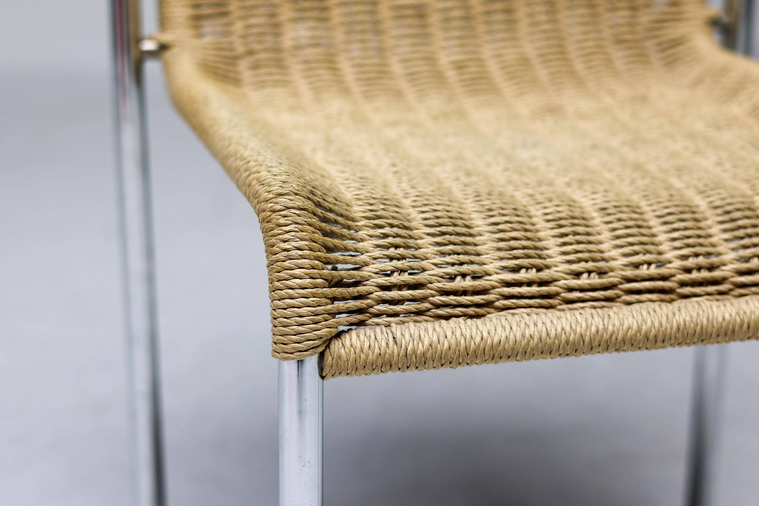 Gabriele Mucchi S5 Italian Modernity Dining Chairs with Chrome Tubular Frames and Rope Seats