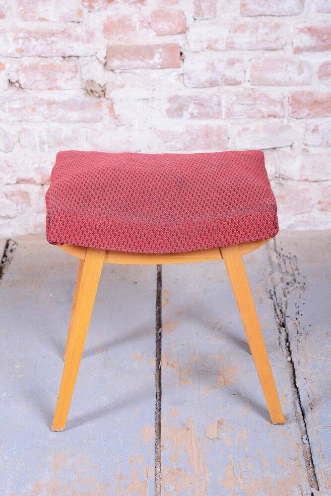 Mid-Century Stool in Upholstery and Beech, Slovakia, 1960s