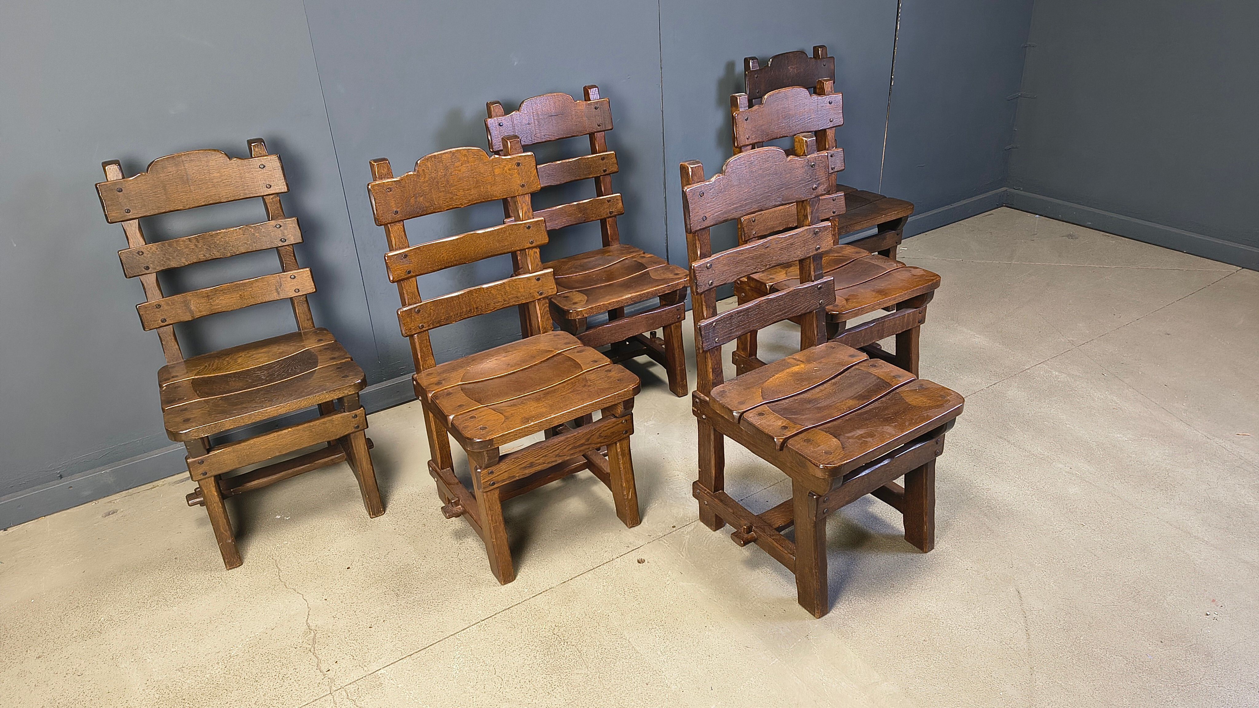 Vintage brutalist dining chairs, set of 6 - 1960s