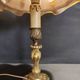Pair of vintage bedside lamps with brass petticoat shades, 20th century