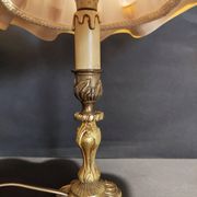 Pair of vintage bedside lamps with brass petticoat shades, 20th century