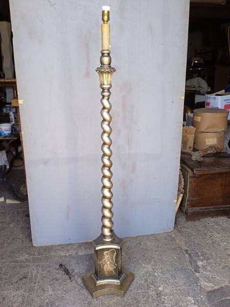 Silver carved wood floor lamp from the 1940s