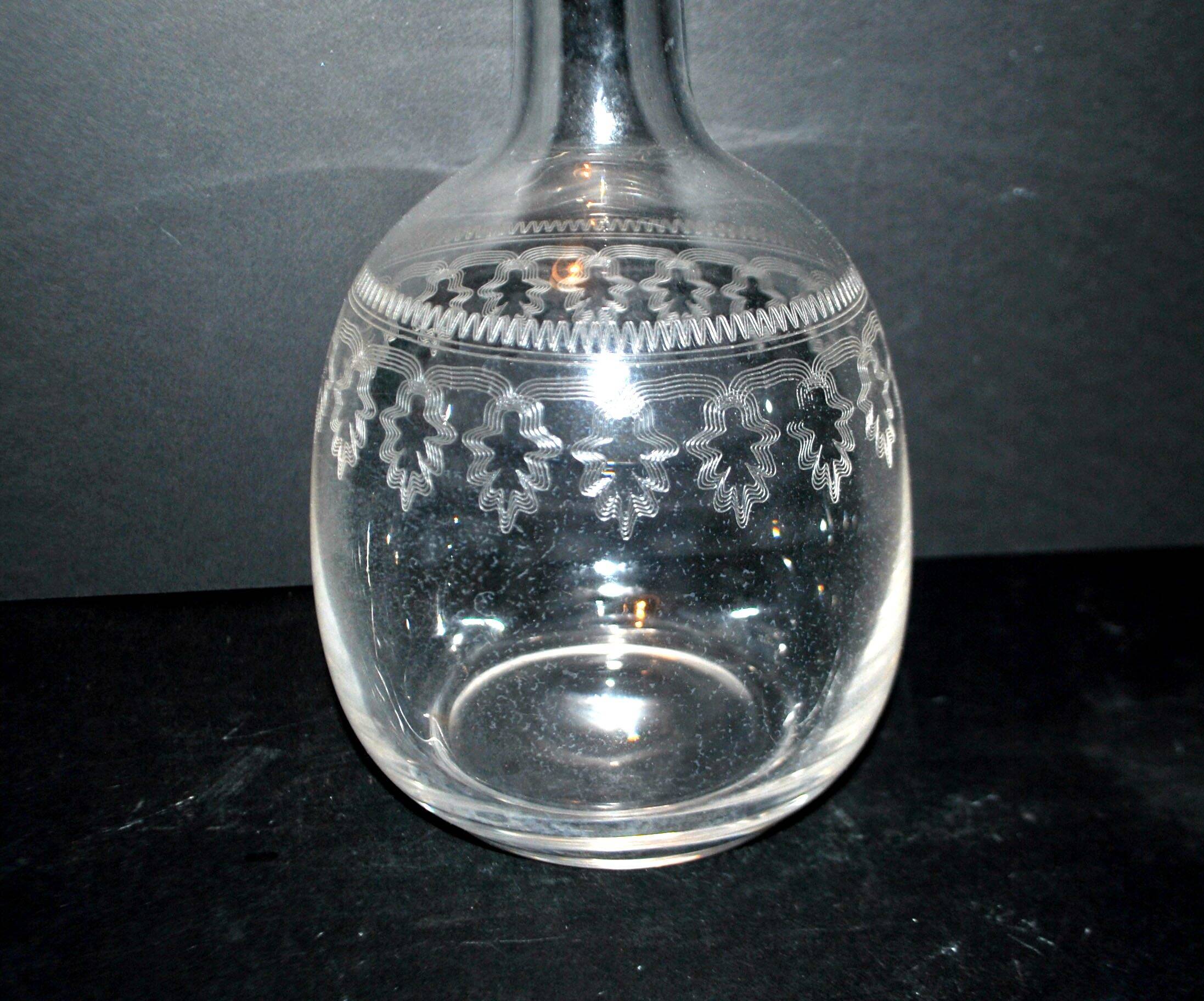 Antique carafe with guilloché spiral decoration – pantograph chemical engraving, circa 1900