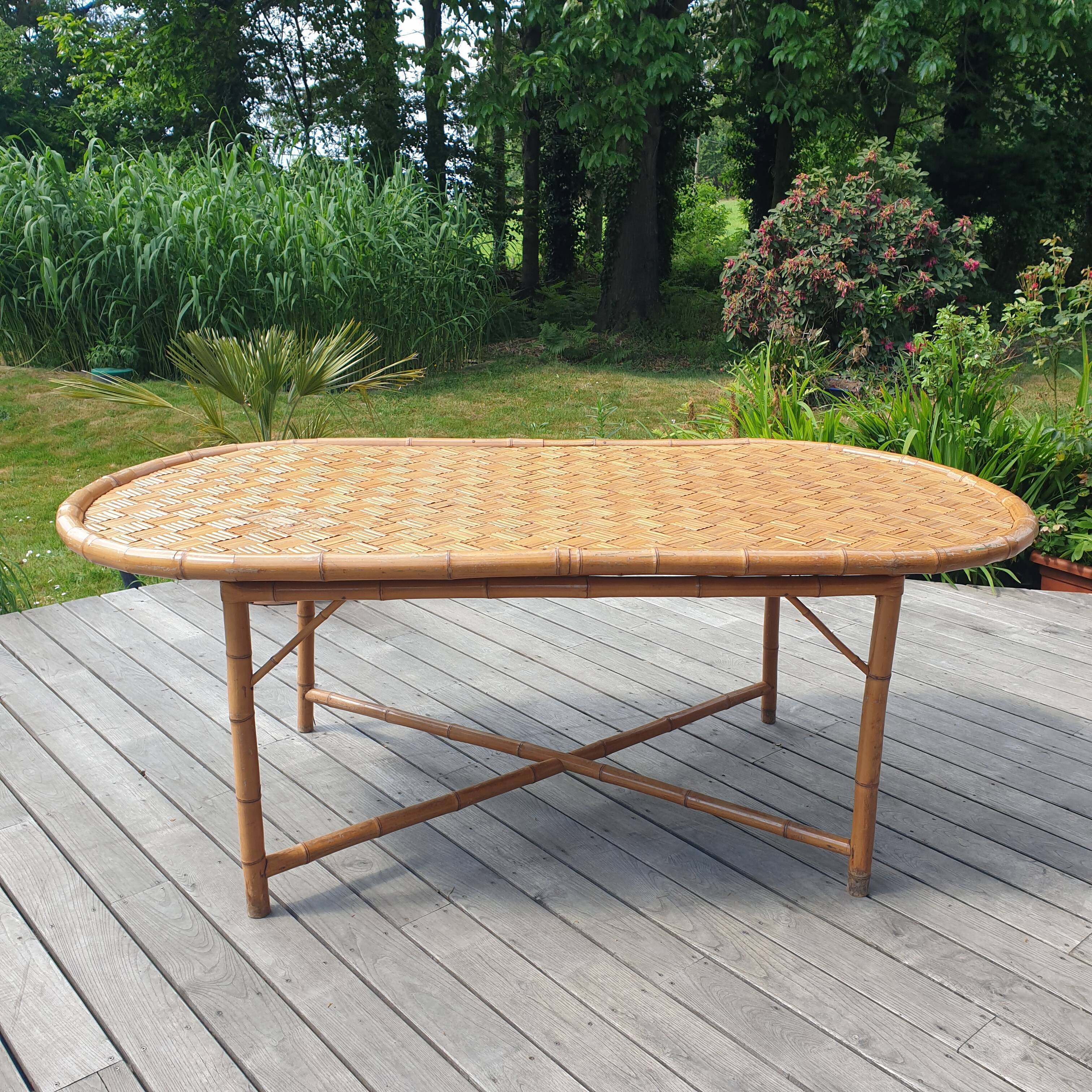 Vintage Madagascar bamboo dining table 80s