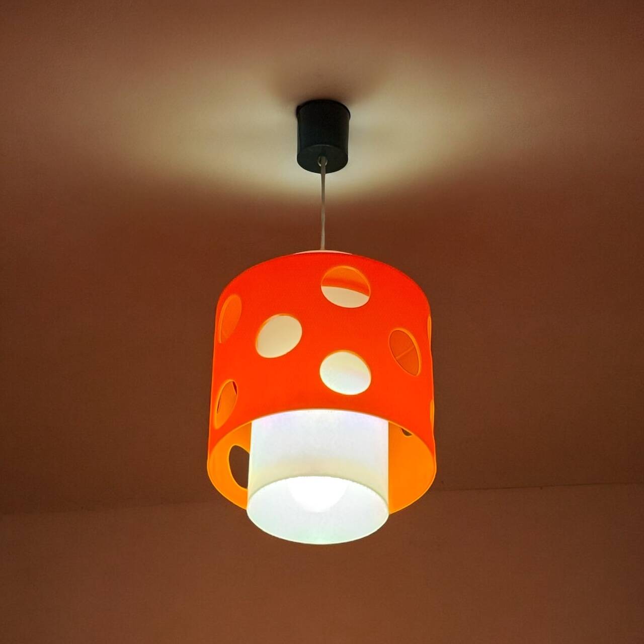 Space Age Hanging Lamp in Orange and White Polycarbonate, 1970s