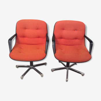 Paire de fauteuils Charles Pollock 1970 orange