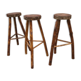 Set de 3 tabourets de bar en bois brut