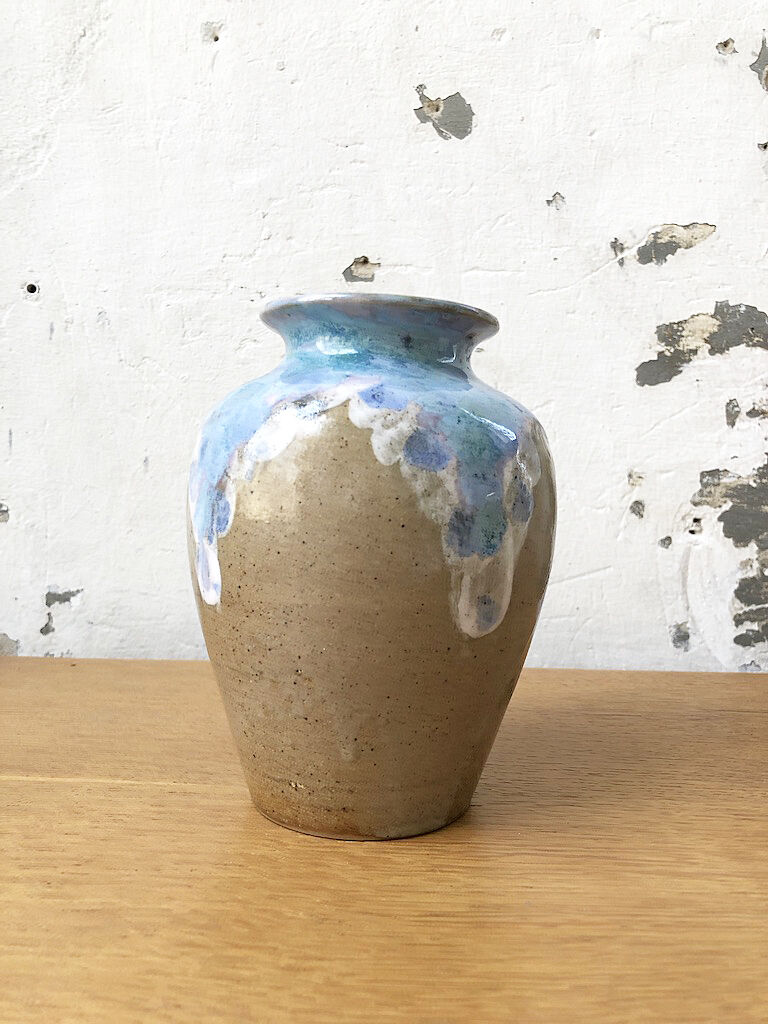 Enamelled sandstone vase