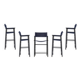 Set of 5 classic bar stools with backrest. Navy blue leather and