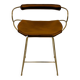 Kitchen bar stool with a brass metal backrest and natural tan tobacco leather.