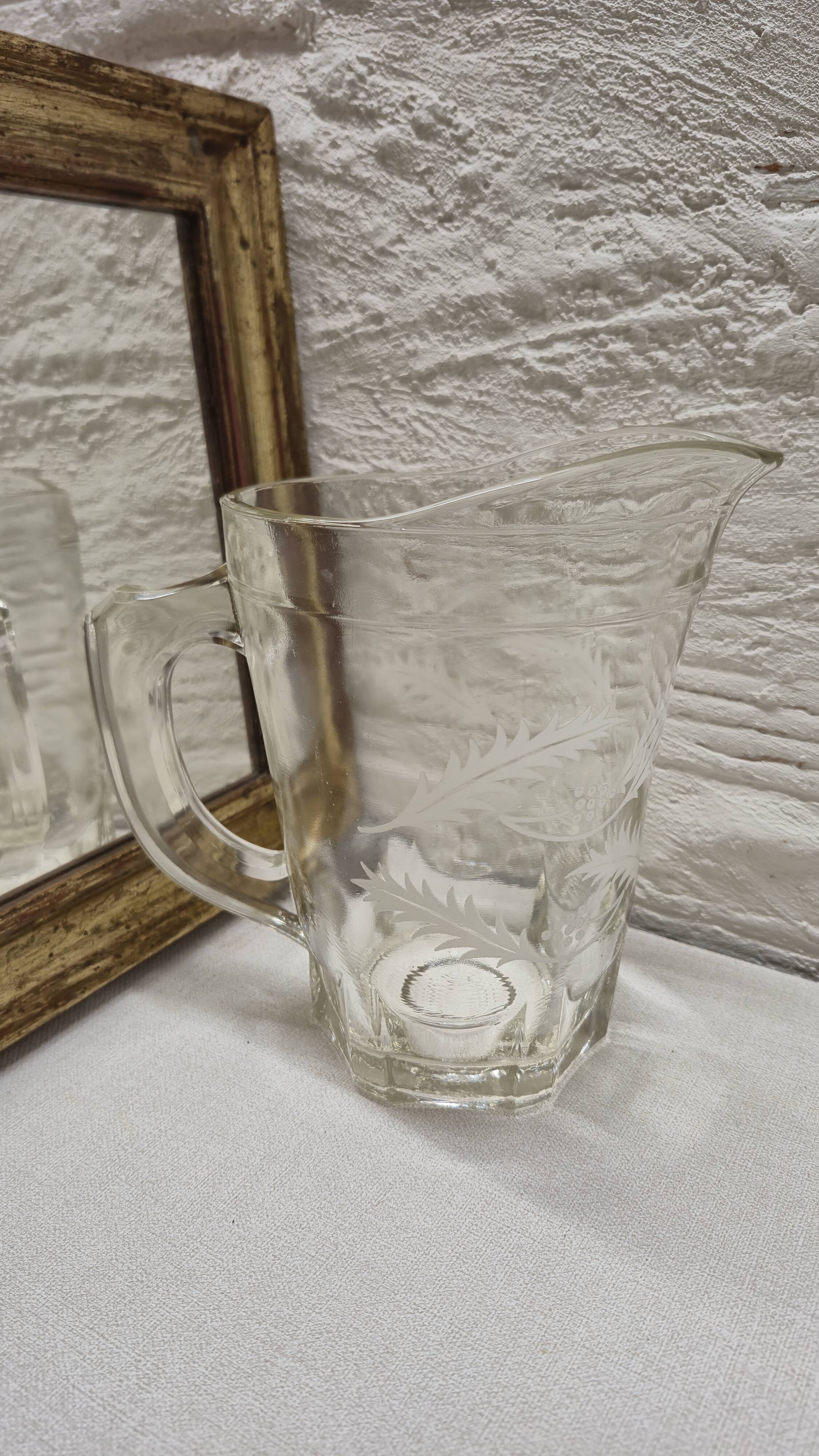 White foliage glass pitcher
