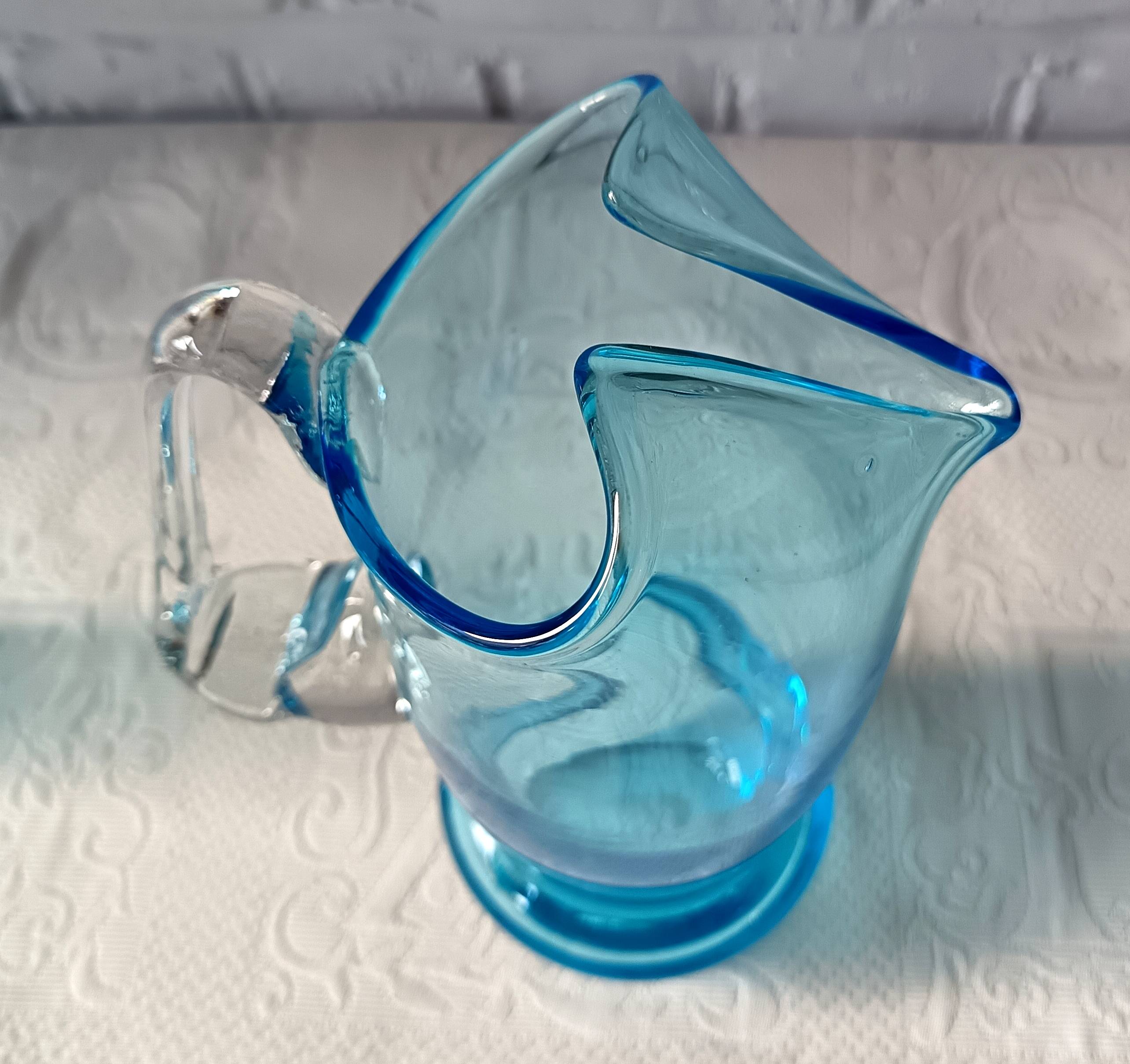 Orangeade set, pitcher and 7 vintage turquoise glasses