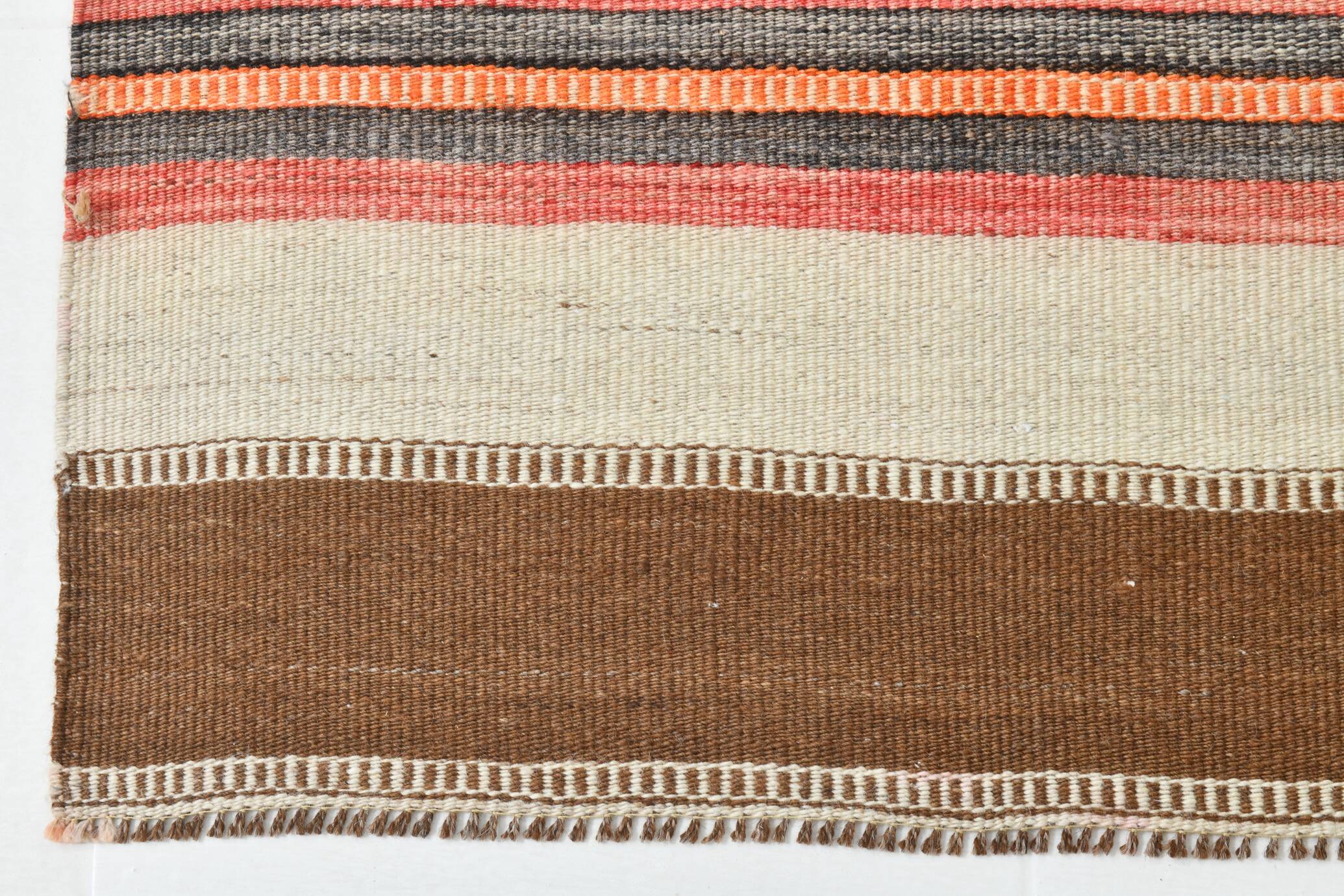 3x11 Beige Brown Striped Pattern Kilim Runner Rug, 78x327Cm