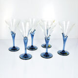6 crystal glasses Florian Blue Light & Music by Luigi Bormioli, Italy of the 1980s