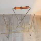 Vintage gold metal magazine door and bamboo handle / vintage 60s-70s