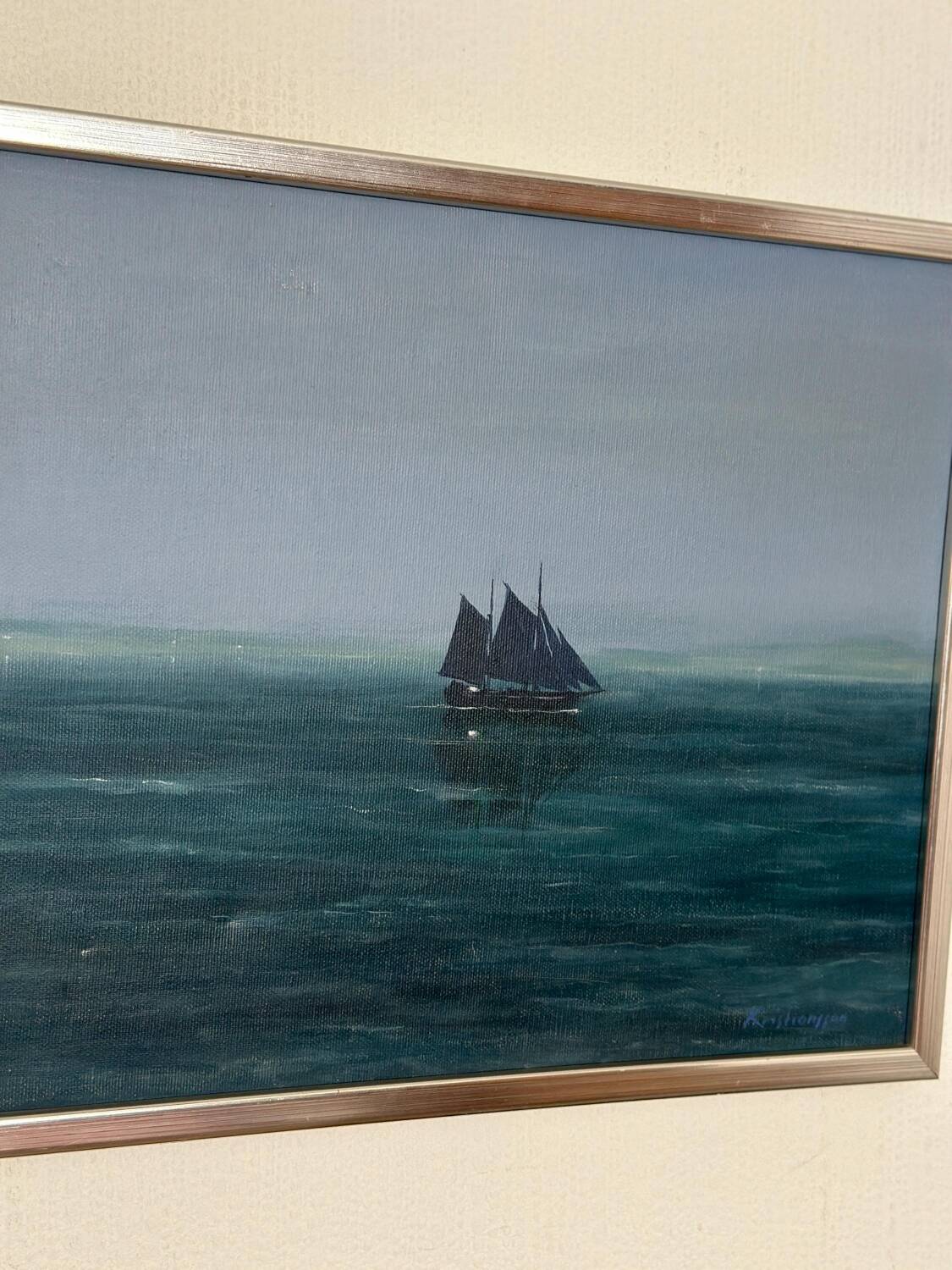 Swedish Oil on Canvas – “Sailboat at Sea”