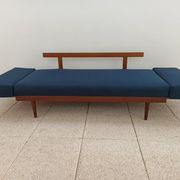 Vintage Norwegian Daybed sofa in teak and petrol blue fabric by Ingmar Relling for